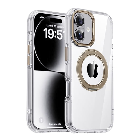 ELEHOLD Clear Magnetic Case for Apple iPhone 17, Compatible with Mag-Safe Accessories,Shockproof 360° Rotatable Ring Holder Kickstand Rugged Protection Translucent Case ,Titaniumgold