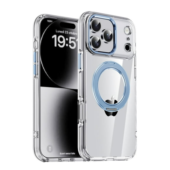 ELEHOLD Clear Magnetic Case for Apple iPhone 17 Pro, Compatible with Mag-Safe Accessories,Shockproof 360° Rotatable Ring Holder Kickstand Rugged Protection Translucent Case ,Blue