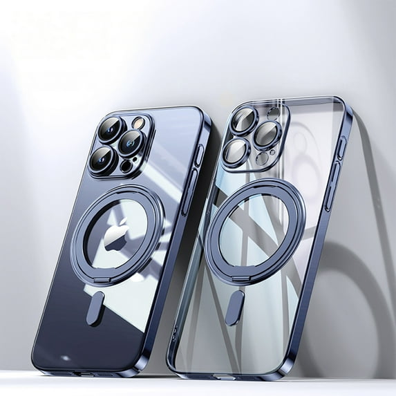 ELEHOLD Clear Magnetic Case for iPhone 14 Pro Crystal Clear Anti-Yellowing Case with 360° Rotation Ring Stand Bracket Non-Slip Shockproof Anti-Scratch Case for iPhone 14 Pro 6.1",Blue