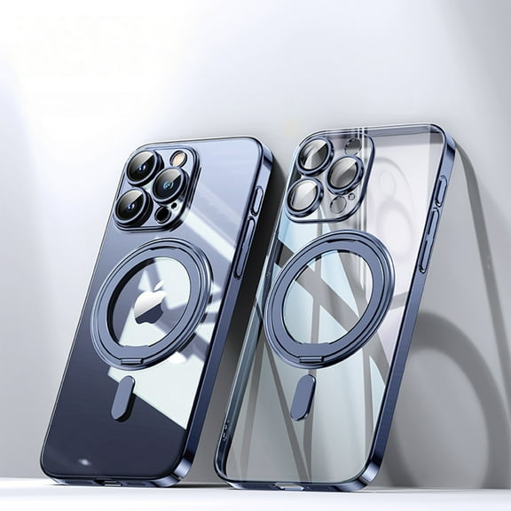 ELEHOLD Clear Magnetic Case for iPhone 15,Crystal Clear Anti-Yellowing Case with 360° Rotation Ring Stand Bracket Non-Slip Shockproof Anti-Scratch Case for iPhone 15 6.1",Blue
