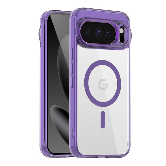 ELEHOLD Clear Magnetic Phone Case for Google Pixel 10 Pro XL, Compatible with Wireless Charging Slim Translucent Matte Back Shockproof Anti-Fingerprint Cover for Google Pixel 10 Pro XL,Purple