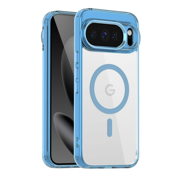 ELEHOLD Clear Magnetic Phone Case for Google Pixel 10 Pro XL, Compatible with Wireless Charging Slim Translucent Matte Back Shockproof Anti-Fingerprint Cover for Google Pixel 10 Pro XL,Blue