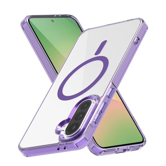 ELEHOLD Clear Magnetic Phone Case for Samsung Galaxy A26 5G, Compatible with Wireless Charging Slim Translucent Matte Back Shockproof Anti-Fingerprint Cover for Samsung Galaxy A26 5G,Purple