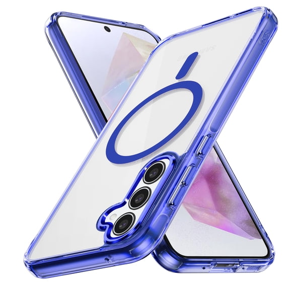 ELEHOLD Clear Magnetic Phone Case for Samsung Galaxy S25, Compatible with Wireless Charging Slim Translucent Matte Back Shockproof Anti-Fingerprint Cover for Samsung Galaxy S25,Darkblue