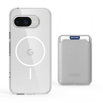 ELEHOLD Clear Magnetic Wallet Case For Google Pixel 10 /10 Pro , Mag Safe Compatible Transparent Hard PC   TPU Back Shockproof Protection Case Cover with Magnetic Card Holder ,White