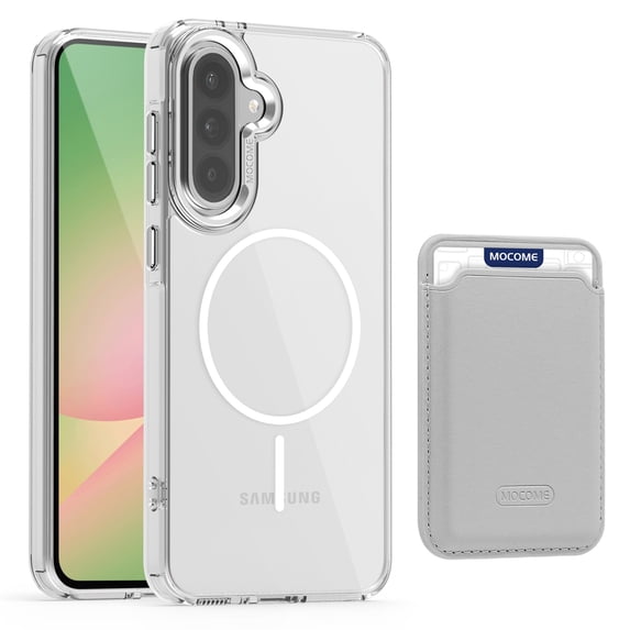 ELEHOLD Clear Magnetic Wallet Case For Samsung Galaxy A35 , Mag Safe Compatible Transparent Hard PC + TPU Back Shockproof Protection Case Cover with Magnetic Card Holder ,White
