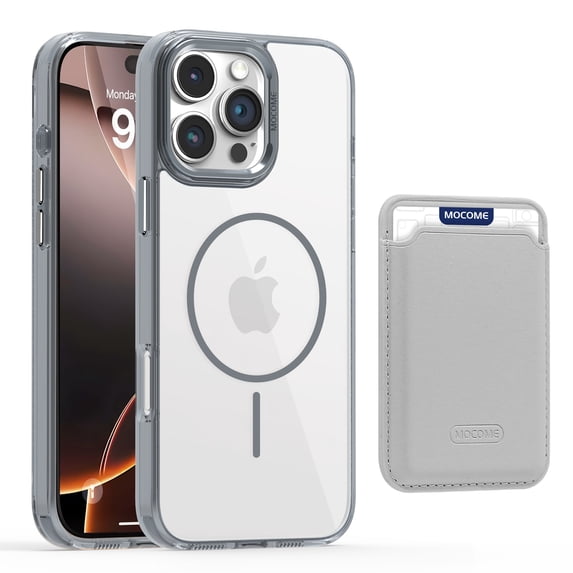 ELEHOLD Clear Magnetic Wallet Case For iPhone 12 Pro / 12 6.1" , Mag Safe Compatible Transparent Hard PC + TPU Back Shockproof Protection Case Cover with Magnetic Card Holder ,Gray