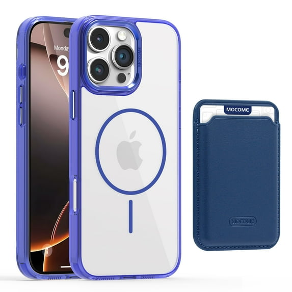 ELEHOLD Clear Magnetic Wallet Case For iPhone 13 Pro , Mag Safe Compatible Transparent Hard PC + TPU Back Shockproof Protection Case Cover with Magnetic Card Holder ,Darkblue