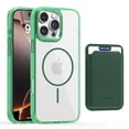 thumbnail image 1 of ELEHOLD Clear Magnetic Wallet Case For iPhone 16 Plus , Mag Safe Compatible Transparent Hard PC + TPU Back Shockproof Protection Case Cover with Magnetic Card Holder ,Green, 1 of 7