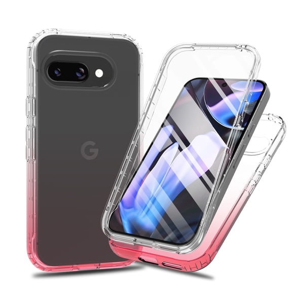 ELEHOLD Clear Protective Case for Google Pixel 9,Full Body Cover with Built-in Screen Protector Dual-Layer 360 Shockproof Protection Anti-Yellowing Case for Google Pixel 9,Pink