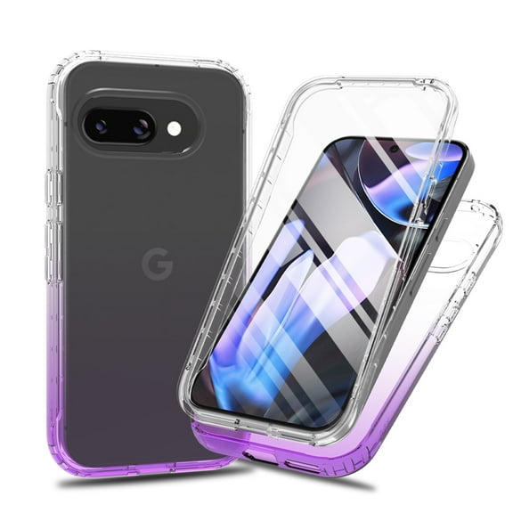 ELEHOLD Clear Protective Case for Google Pixel 9A,Full Body Cover with Built-in Screen Protector Dual-Layer 360 Shockproof Protection Anti-Yellowing Case for Google Pixel 9A,Purple