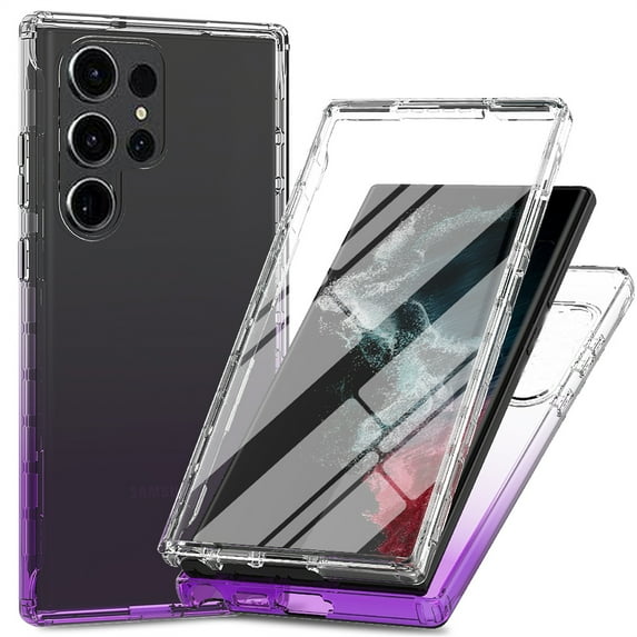 ELEHOLD Clear Protective Case for Samsung Galaxy S23 Ultra,Full Body Cover with Built-in Screen Protector Dual-Layer 360 Shockproof Protection Anti-Yellowing Samsung Galaxy S23 Ultra Case,Purple