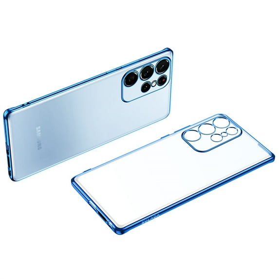 ELEHOLD Clear Slim Case for Samsung Galaxy S23 Ultra,Crystal Clear Non-Yellowing Shockproof Protective Plating Case,Blue