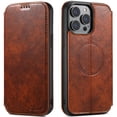 thumbnail image 1 of ELEHOLD Compatible with Mag Safe Case for iPhone 14 Plus, Slim Magnetic Flip Folio PU Leather Stand with Wallet Card Slot Shockproof Rugged Protective Phonen Case Cover, khaki, 1 of 7