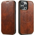 thumbnail image 1 of ELEHOLD Compatible with Mag Safe Case for iPhone 15 Pro Max, Slim Magnetic Flip Folio PU Leather Stand with Wallet Card Slot Shockproof Rugged Protective Phonen Case Cover, khaki, 1 of 7