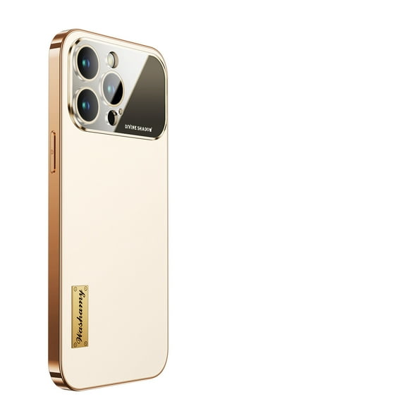 ELEHOLD Compatible with iPhone 13 Pro Premium Genuine Leather Plating Case,Shockproof Matte Slim Dustproof Case Non-Slip Big Window Glass Case Cover With Lens Protector,White