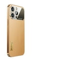 thumbnail image 1 of ELEHOLD Compatible with iPhone 14 Pro Premium Genuine Leather Plating Case,Shockproof Matte Slim Dustproof Case Non-Slip Big Window Glass Case Cover With Lens Protector,Gold, 1 of 7