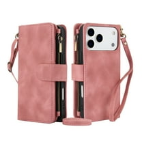 ELEHOLD Croosbody Wallet Case for iPhone 17 Pro, Detachable RFID Wallet Phone Case with Card Slots and Kickstand, Shockproof Faux Leather Flip Cover,Rosegold