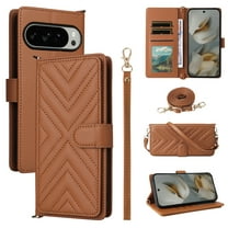 ELEHOLD Crossbody Case for Google Pixel 10 Pro XL, Detachable Leather Flip Wallet Phone Case with Card Slots and Kickstand,Brown