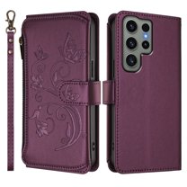 ELEHOLD Crossbody Case for Samsung Galaxy S23 Ultra, Shockproof Leather Wallet Phone Case with Card Slots,Stand Feature,Darkpurple