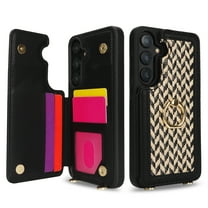 ELEHOLD Crossbody Case for Samsung Galaxy S25 Ultra, RFID Blocking Shockproof Leather Wallet Phone Case with 360° Ring Stand and Shoulder Strap,Black