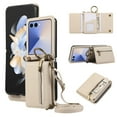 thumbnail image 1 of ELEHOLD Crossbody Case for Samsung Galaxy Z Flip 7, Wallet Case with Strap & Ring Holder, Leather Shockproof Cover with Kickstand,Beige, 1 of 9