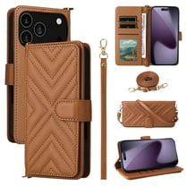 ELEHOLD Crossbody Case for iPhone 17 Pro Max, Detachable Leather Flip Wallet Phone Case with Card Slots and Kickstand,Brown