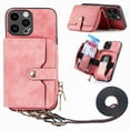 thumbnail image 1 of ELEHOLD Crossbody Case for iPhone 15 Pro Max,Premium PU Leather Back Card Slot Zipper Wallet Shockproof Anti-Drop Protective Case Cover with Shoulder Strap for Women Girls for iPhone 15 Pro Max,Pink, 1 of 10