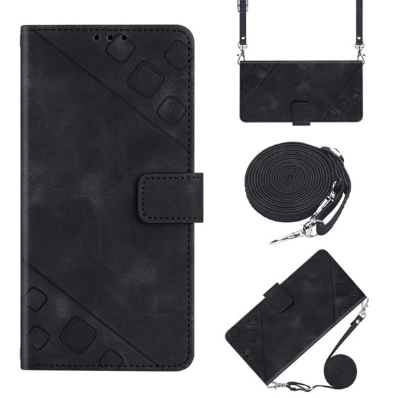 ELEHOLD Crossbody Leather Wallet Case for Samsung Galaxy S23 Plus Practical Card Holders Stand Function Detachable Shoulder Strap Shockproof Purse Case Women Girls for Samsung S23+ 6.6" -Black