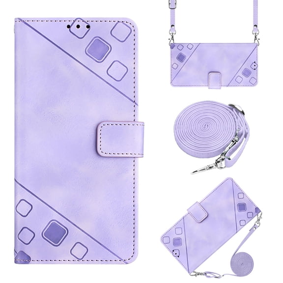 ELEHOLD Crossbody Leather Wallet Case for Samsung Galaxy S23 Practical Card Holders Stand Function Detachable Shoulder Strap Shockproof Purse Case Women Girls for Samsung S23  6.1" -Purple