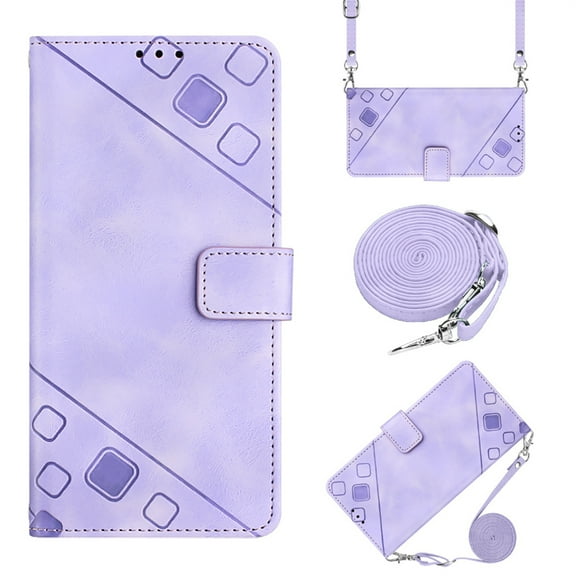 ELEHOLD Crossbody Leather Wallet Case for Samsung Galaxy S23 Ultra Practical Card Holders Stand Function Detachable Shoulder Strap Shockproof Purse Case Women Girls for Samsung S23 Ultra 6.8" -Purple