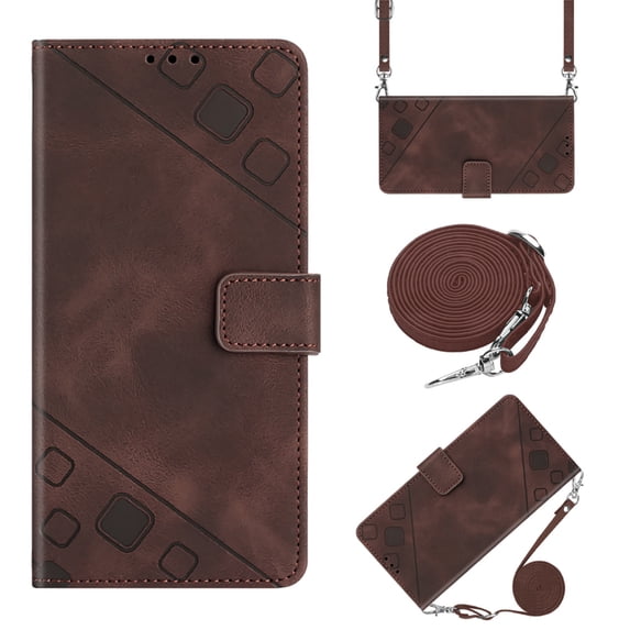 ELEHOLD Crossbody Leather Wallet Case for iPhone 14 Pro Max Practical Card Holders Stand Function Detachable Shoulder Strap Shockproof Purse Case Women Girls for iPhone 14 Pro Max 6.7" -Brown