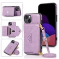 thumbnail image 1 of ELEHOLD Crossbody Luxury Wallet Case for iPhone 14 6.1" with Card Slots, Magnetic Button Detachable Shoulder Strap Purse Phone Case,
Purple, 1 of 6