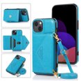 thumbnail image 1 of ELEHOLD Crossbody Luxury Wallet Case for iPhone 14 Plus 6.7" with Card Slots, Magnetic Button Detachable Shoulder Strap Purse Phone Case,Blue, 1 of 6