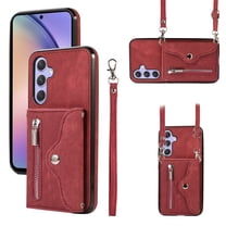ELEHOLD Crossbody Wallet Case For Samsung Galaxy Note 10,with RFID Card Slots Zipper Pocket Kickstand Function Shockproof Purse Case with Detachable Shoulder Strap,Red