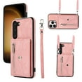 thumbnail image 1 of ELEHOLD Crossbody Wallet Case For Samsung Galaxy S21,with RFID Card Slots Zipper Pocket Kickstand Function Shockproof Purse Case with Detachable Shoulder Strap,Rosegold, 1 of 7