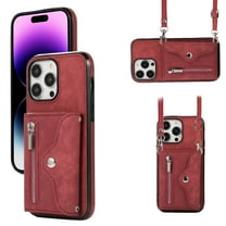 ELEHOLD Crossbody Wallet Case For iPhone 11 Pro Max,with RFID Card Slots Zipper Pocket Kickstand Function Shockproof Purse Case with Detachable Shoulder Strap,Red