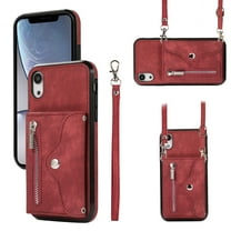 ELEHOLD Crossbody Wallet Case For iPhone XR,with RFID Card Slots Zipper Pocket Kickstand Function Shockproof Purse Case with Detachable Shoulder Strap,Red