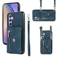 thumbnail image 1 of ELEHOLD Crossbody Wallet Case For Samsung Galaxy A34 5G,with RFID Card Slots Zipper Pocket Kickstand Function Shockproof Purse Case with Detachable Shoulder Strap,Blue, 1 of 7