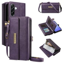 ELEHOLD Crossbody Wallet Case for Samsung Galaxy A36 5G, Shockproof Heavy Duty Luxury PU Leather Flip RFID Blocking Card Slots Shock-Absorbent Protective Cover with Shoulder Strap ,Purple