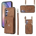 thumbnail image 1 of ELEHOLD Crossbody Wallet Case For Samsung Galaxy A52,with RFID Card Slots Zipper Pocket Kickstand Function Shockproof Purse Case with Detachable Shoulder Strap,Brown, 1 of 7