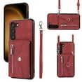 thumbnail image 1 of ELEHOLD Crossbody Wallet Case For Samsung Galaxy S21 FE,with RFID Card Slots Zipper Pocket Kickstand Function Shockproof Purse Case with Detachable Shoulder Strap,Red, 1 of 7