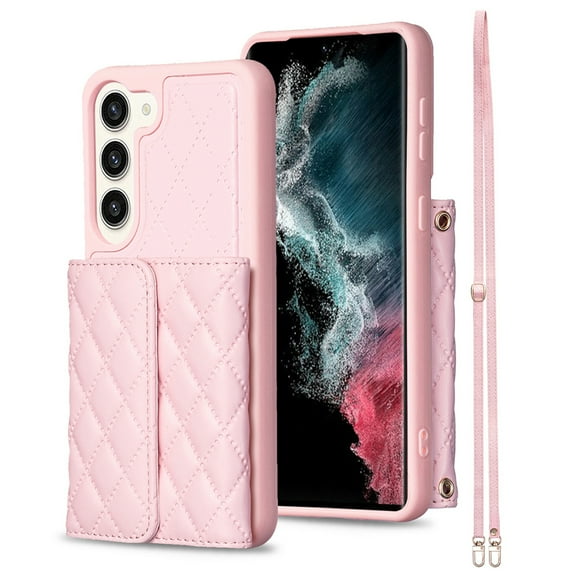 ELEHOLD Crossbody Wallet Case for Samsung Galaxy S21+, Soft PU Leather Card Holder Magnetic Flip Folio Purse Case with Lanyard for Samsung S21 Plus,Pink