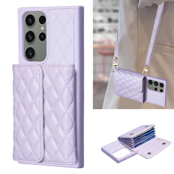 ELEHOLD Crossbody Wallet Case for Samsung Galaxy S21 Ultra, Soft PU Leather Card Holder Magnetic Flip Folio Purse Case with Lanyard for Samsung S21 Ultra,Light Purple