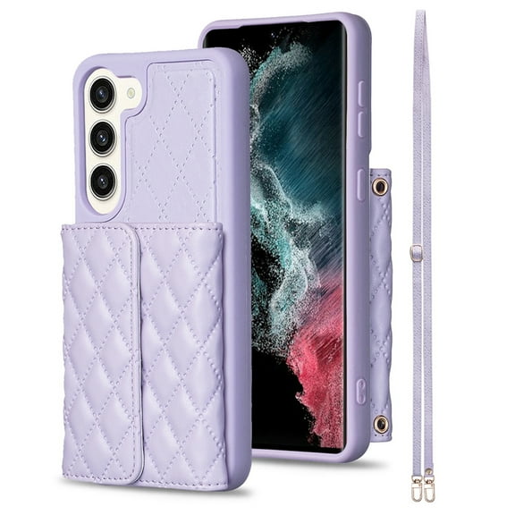ELEHOLD Crossbody Wallet Case for Samsung Galaxy S22+, Soft PU Leather Card Holder Magnetic Flip Folio Purse Case with Lanyard for Samsung S22 Plus,Light Purple