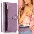 thumbnail image 1 of ELEHOLD Crossbody Wallet Case for Samsung Galaxy S22, Zipper Purse Case Card Holder with Kickstand Detachable Wrist Strap Lanyard, PU leather Flip Folio Case,Purple, 1 of 6