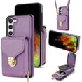 thumbnail image 1 of ELEHOLD Crossbody Wallet Case for Samsung Galaxy S23 Plus,Premium Leather Case with Card Holders Zipper Pocket Metal Snap Stand Function Detachable Shoulder Strap Luxury Case for Women,Purple, 1 of 7