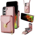 thumbnail image 1 of ELEHOLD Crossbody Wallet Case for Samsung Galaxy S23 Plus,Premium Leather Case with Card Holders Zipper Pocket Metal Snap Stand Function Detachable Shoulder Strap Luxury Case for Women,Rosegold, 1 of 7