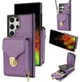thumbnail image 1 of ELEHOLD Crossbody Wallet Case for Samsung Galaxy S23 Ultra,Premium Leather Case with Card Holders Zipper Pocket Metal Snap Stand Function Detachable Shoulder Strap Luxury Case for Women,Purple, 1 of 8