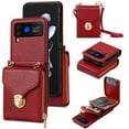 thumbnail image 1 of ELEHOLD Crossbody Wallet Case for Samsung Galaxy Z Flip 4,Premium Leather Case with Card Holders Zipper Pocket Metal Snap Detachable Shoulder Strap Luxury Full Body Protection Case for Women,Red, 1 of 6